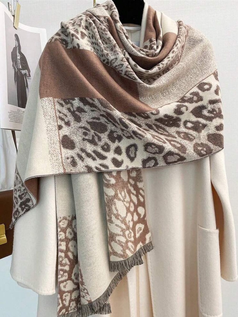 Cozy Khaki Leopard-Print Shawl/Wrap/Scarf